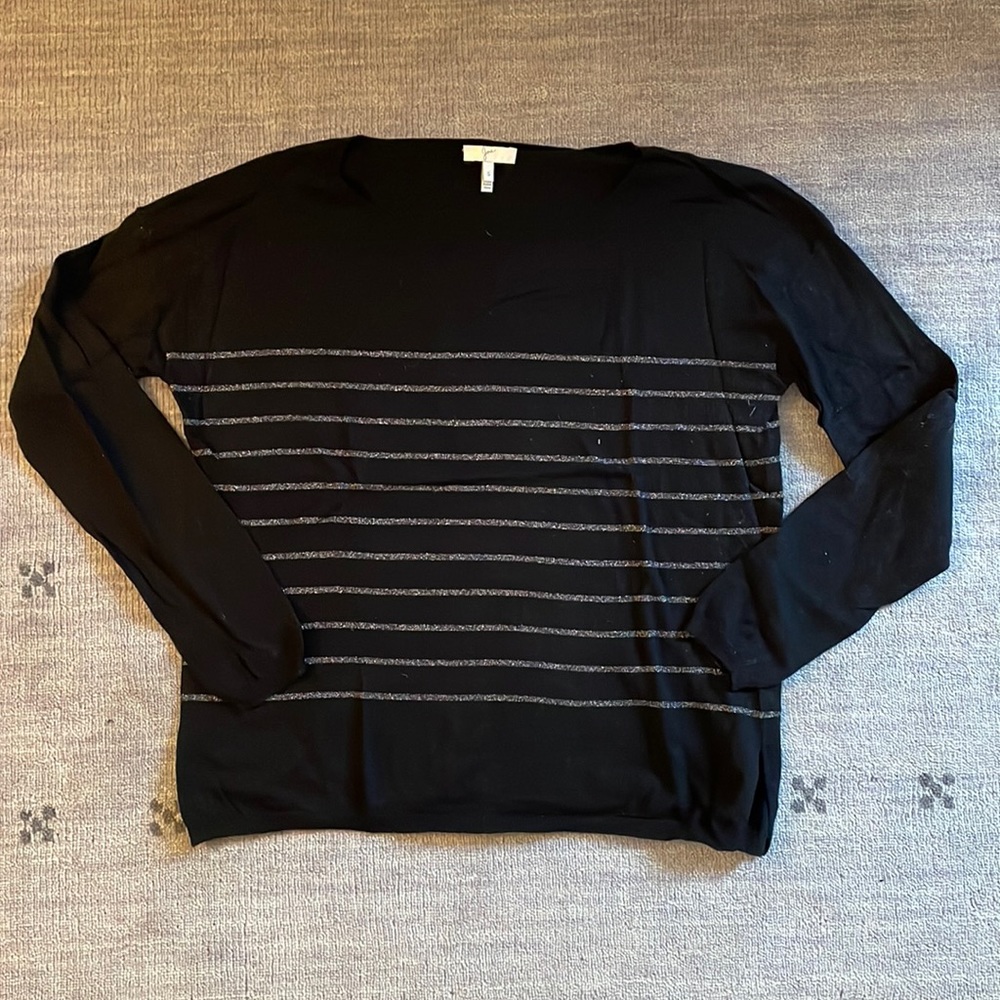 Joie Striped Sparkle Silver Black Drop Shoulder Wool Blend Top small